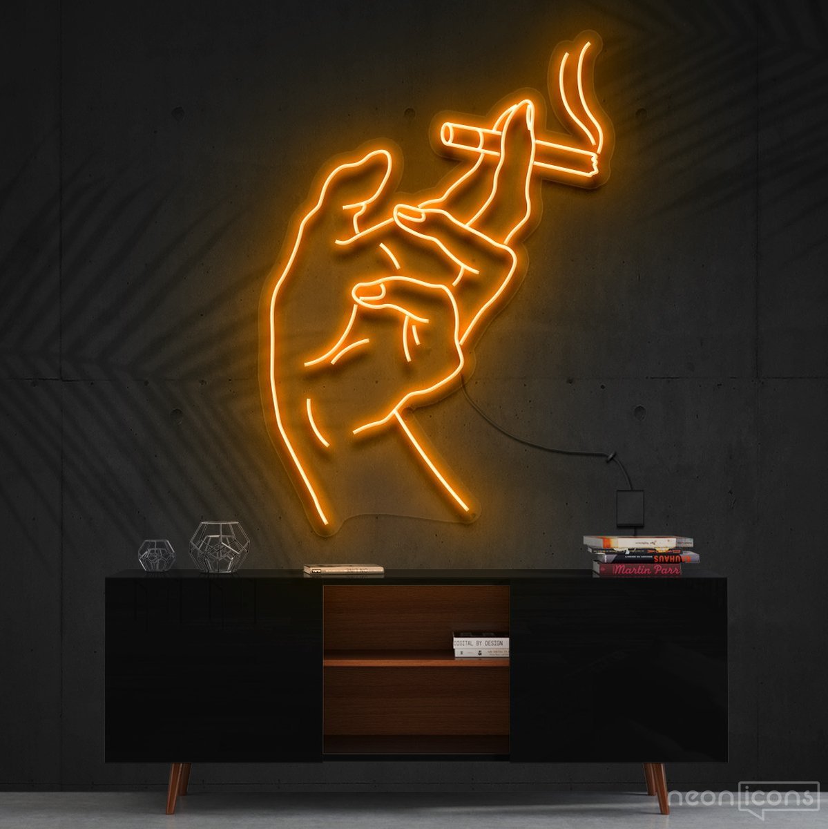 "Smoker's Hand" Neon Sign 60cm (2ft) / Orange / Cut to Shape by Neon Icons