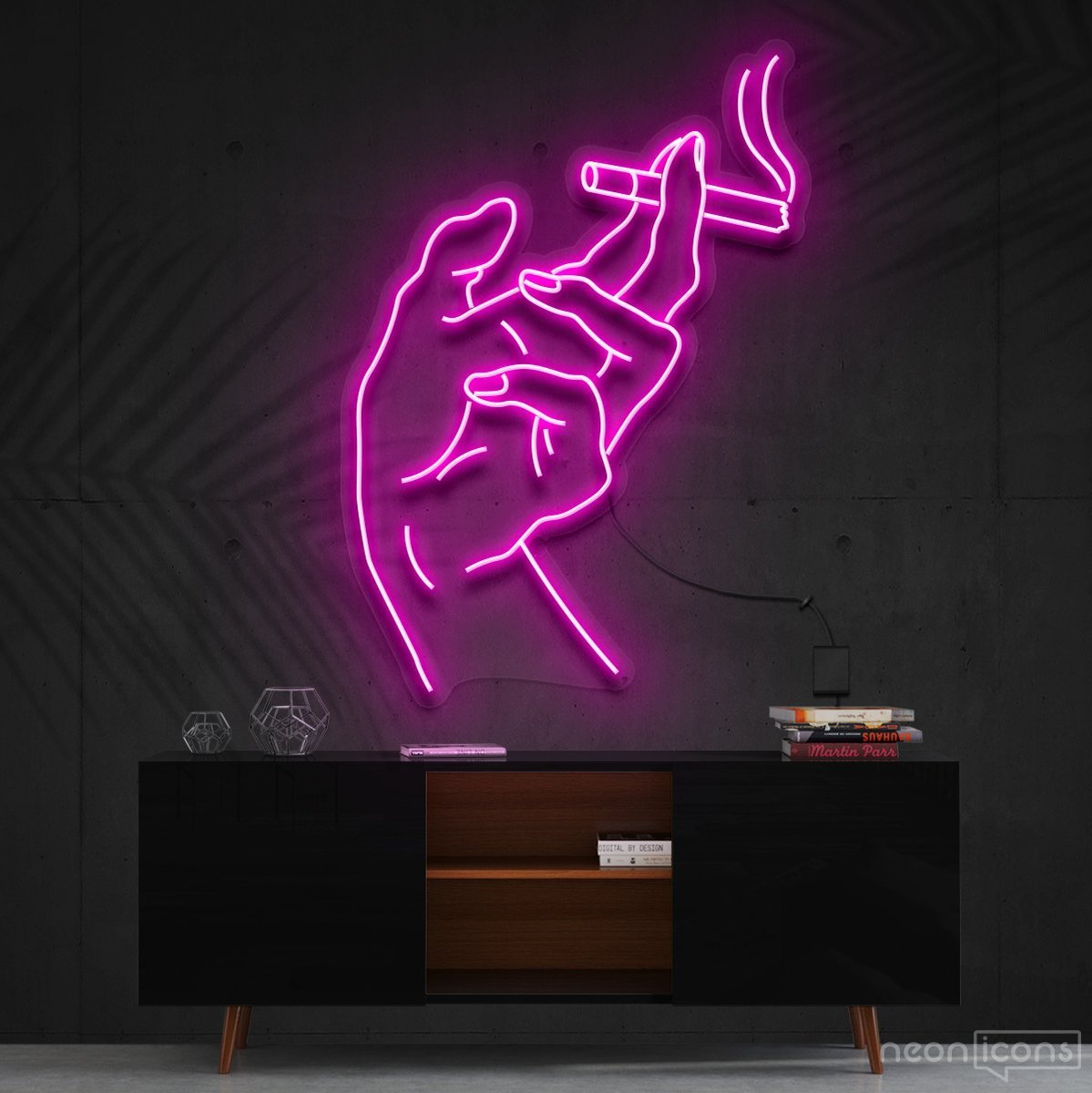 "Smoker's Hand" Neon Sign 60cm (2ft) / Pink / Cut to Shape by Neon Icons