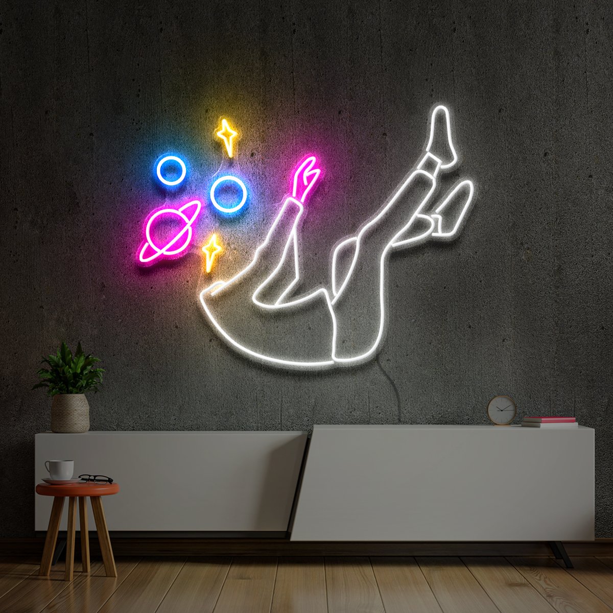 "Space Head" Multicolour Neon Sign 60cm (2ft) / White Pink Yellow & Ice Blue / LED Neon by Neon Icons