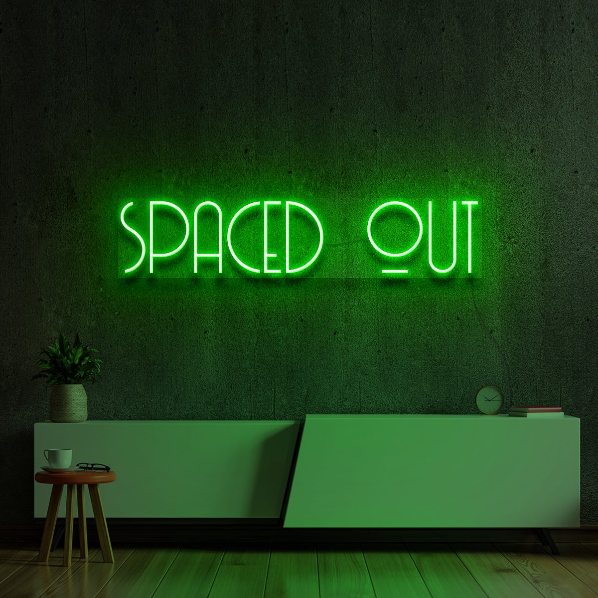 "Spaced Out" Neon Sign 60cm (2ft) / Green / LED Neon by Neon Icons