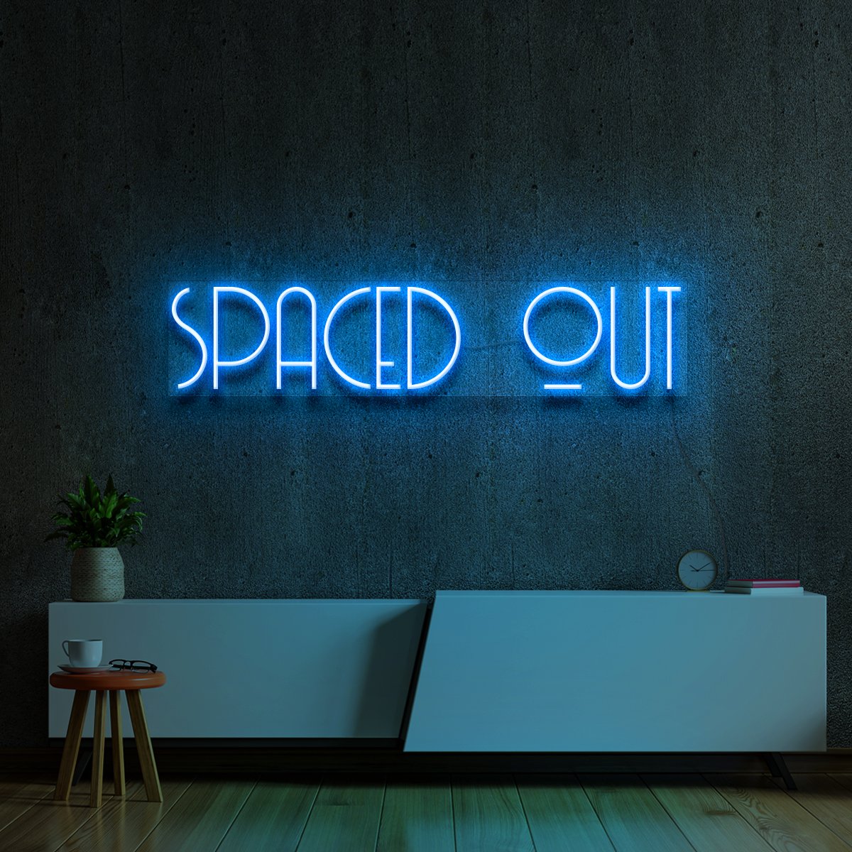 "Spaced Out" Neon Sign 60cm (2ft) / Ice Blue / LED Neon by Neon Icons