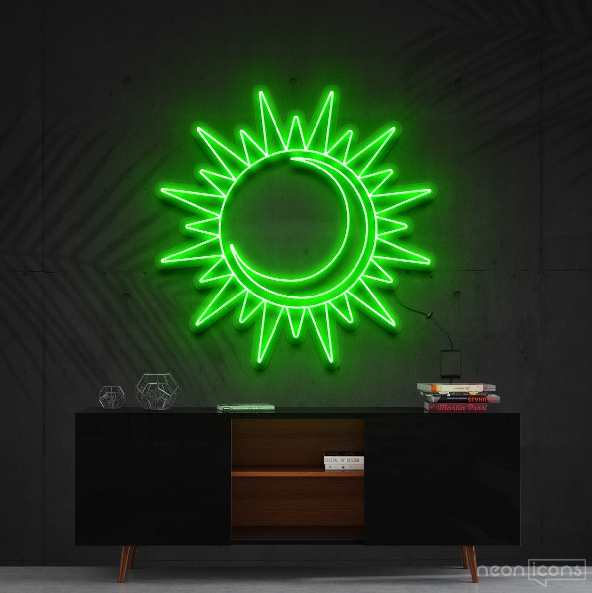 "Sun & Moon" Neon Sign 60cm (2ft) / Green / Cut to Shape by Neon Icons