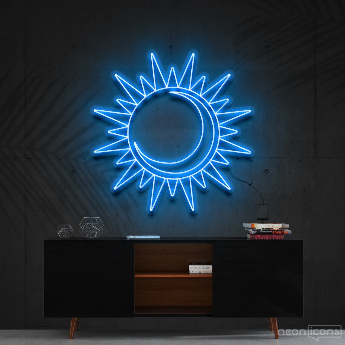 "Sun & Moon" Neon Sign 60cm (2ft) / Ice Blue / Cut to Shape by Neon Icons