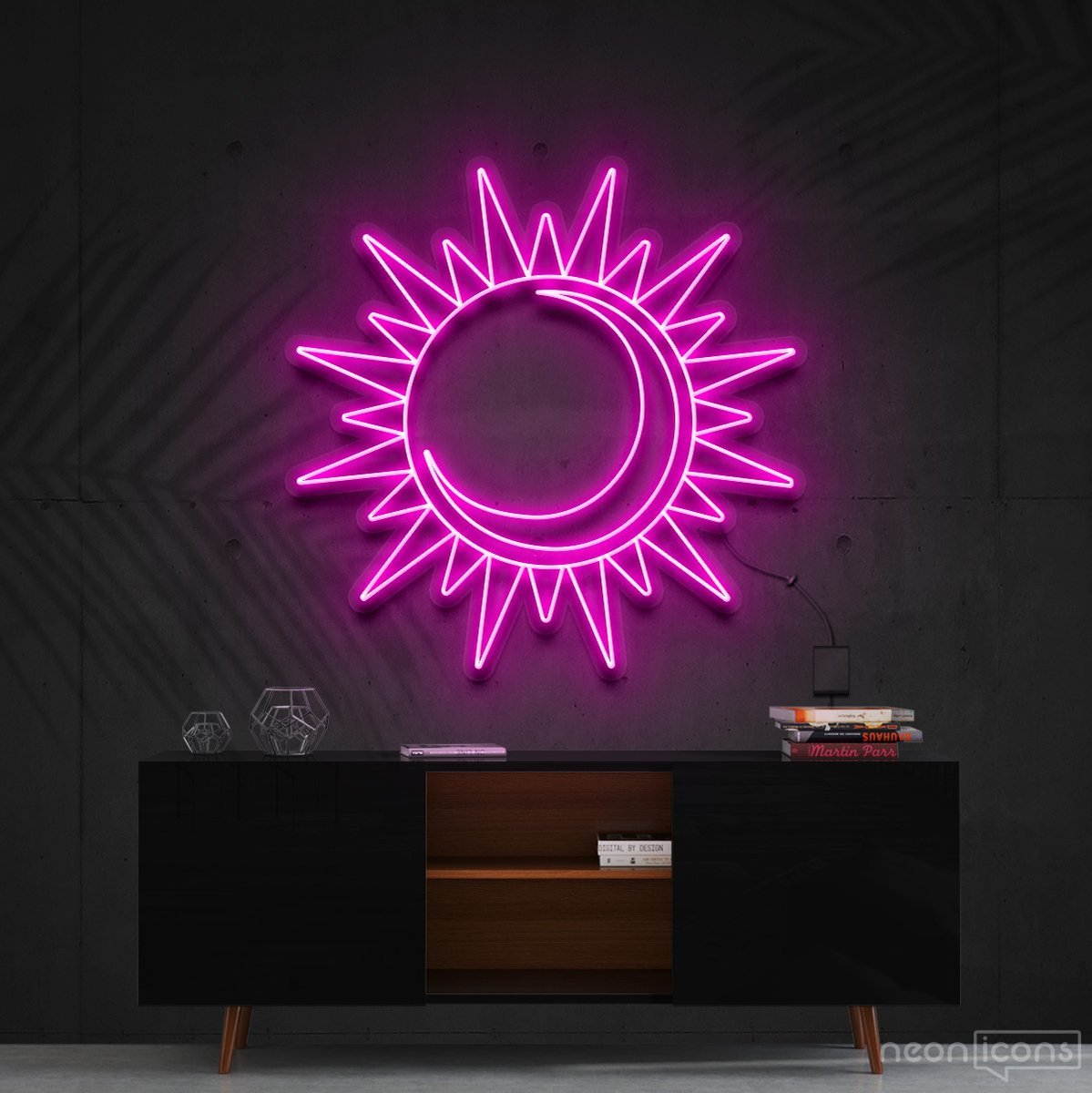 "Sun & Moon" Neon Sign 60cm (2ft) / Pink / Cut to Shape by Neon Icons