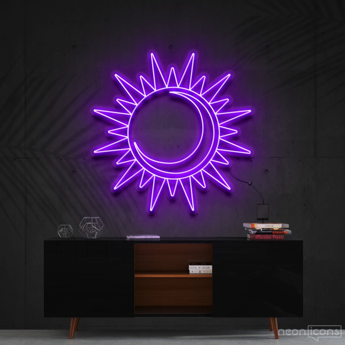 "Sun & Moon" Neon Sign 60cm (2ft) / Purple / Cut to Shape by Neon Icons