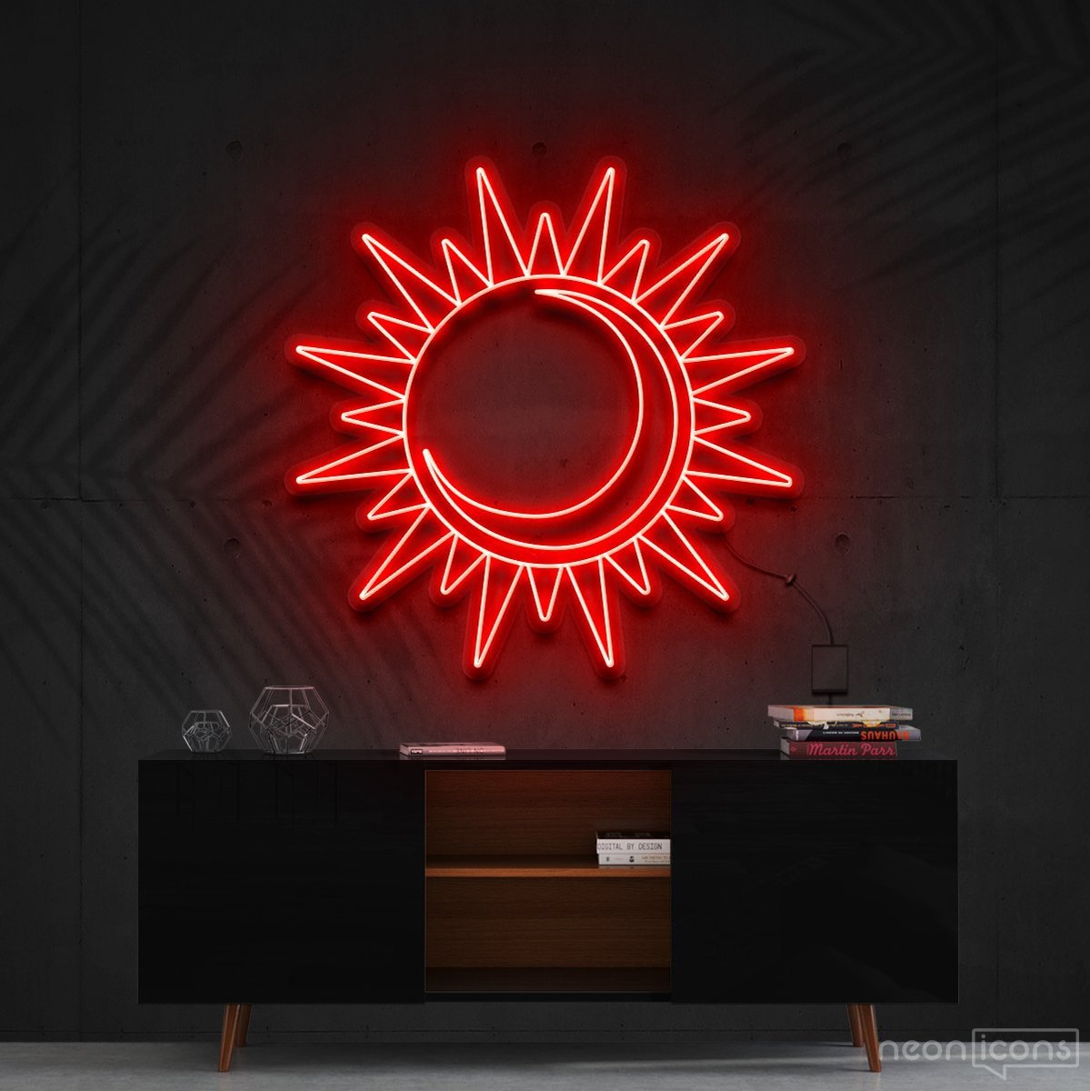 "Sun & Moon" Neon Sign 60cm (2ft) / Red / Cut to Shape by Neon Icons