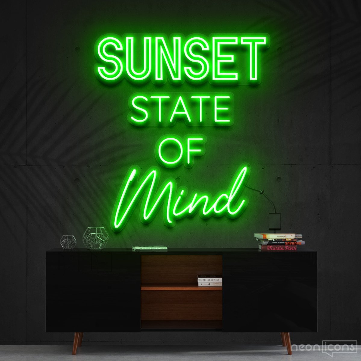 "Sunset State of Mind" Neon Sign 60cm (2ft) / Green / Cut to Shape by Neon Icons