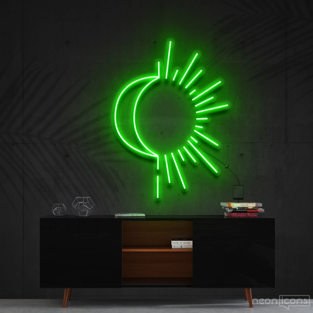 "Sunshine & Moonshine" Neon Sign 60cm (2ft) / Green / Cut to Shape by Neon Icons