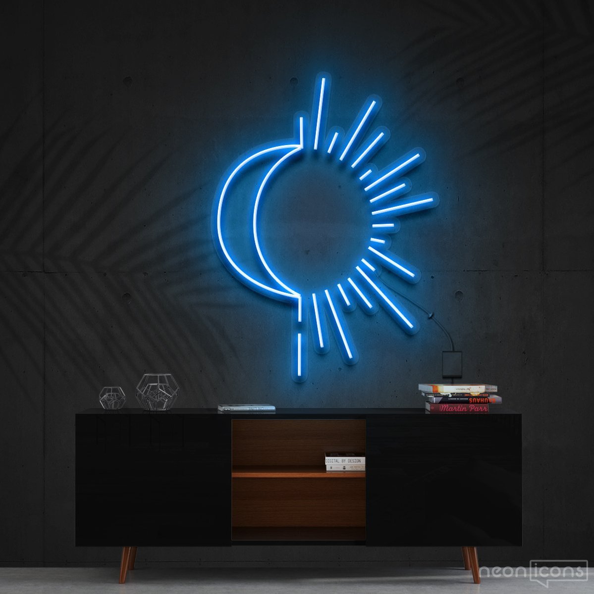 "Sunshine & Moonshine" Neon Sign 60cm (2ft) / Ice Blue / Cut to Shape by Neon Icons