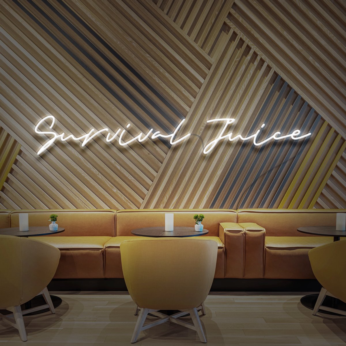 "Survival Juice" Neon Sign for Cafés 90cm (3ft) / White / LED Neon by Neon Icons