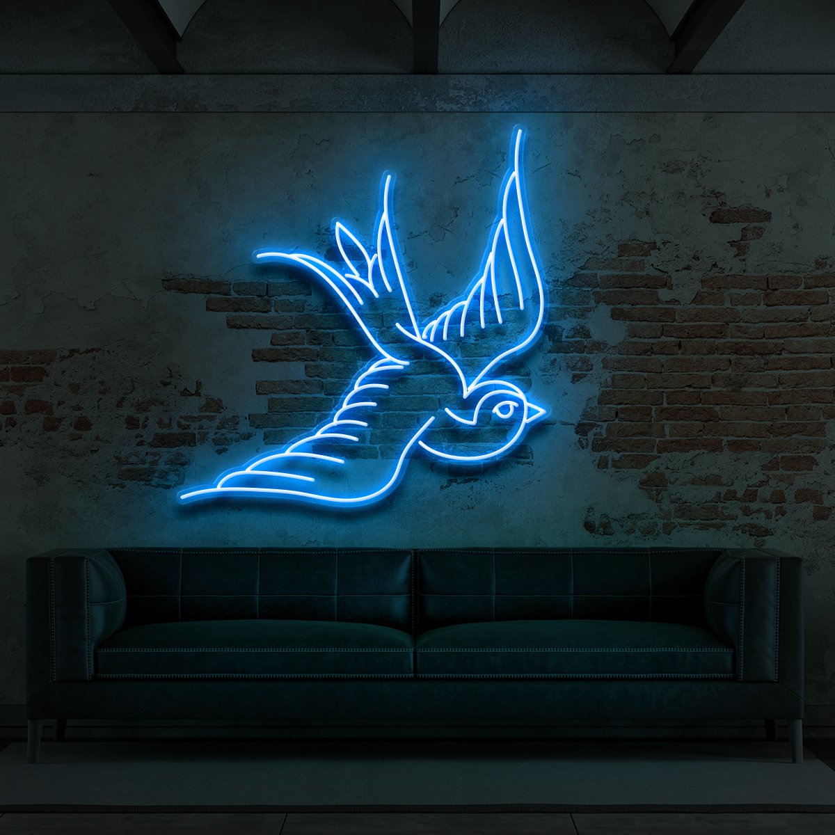 "Swallow" Neon Sign for Tattoo Parlours 60cm (2ft) / Ice Blue / LED Neon by Neon Icons