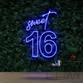 "Sweet 16" Birthday Neon Sign 60cm (2ft) / Blue / Cut to Shape by Neon Icons