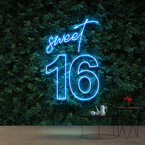 "Sweet 16" Birthday Neon Sign 60cm (2ft) / Ice Blue / Cut to Shape by Neon Icons