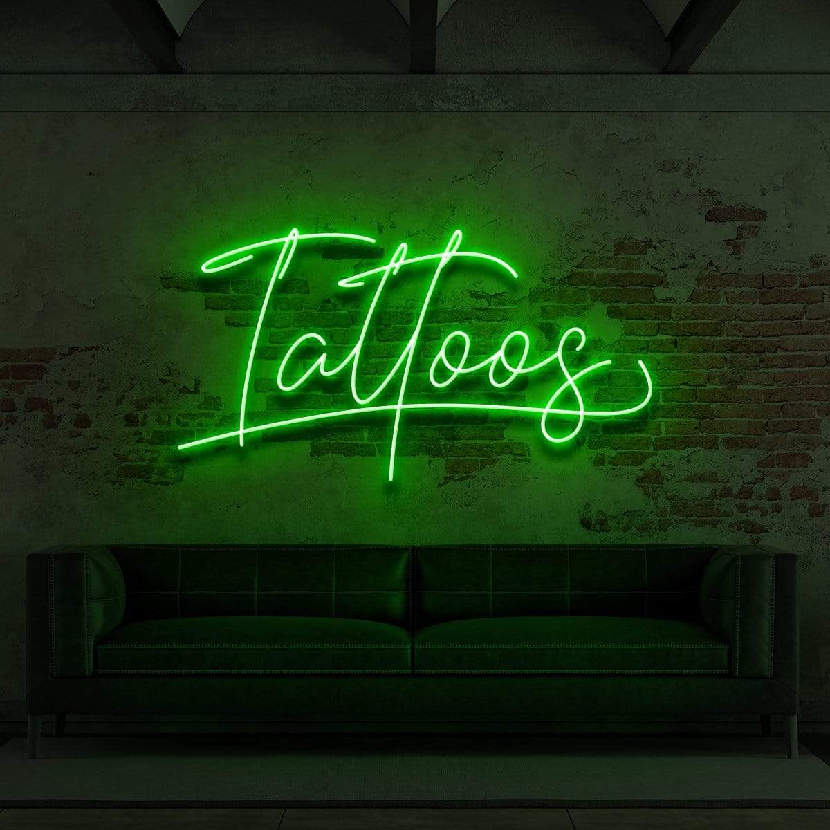 "Tattoos Cursive" Neon Sign for Tattoo Parlours 60cm (2ft) / Green / LED Neon by Neon Icons