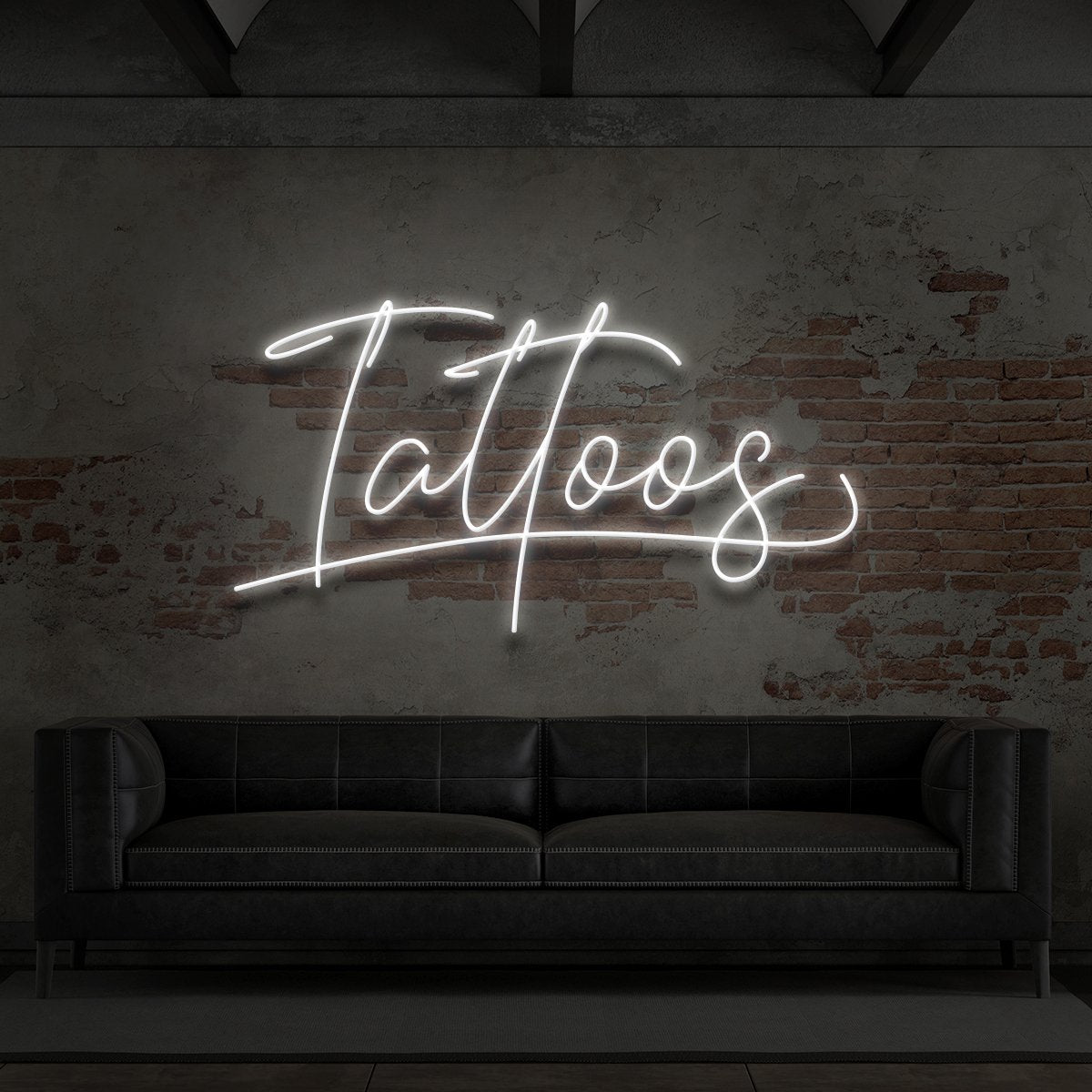 "Tattoos Cursive" Neon Sign for Tattoo Parlours 60cm (2ft) / White / LED Neon by Neon Icons