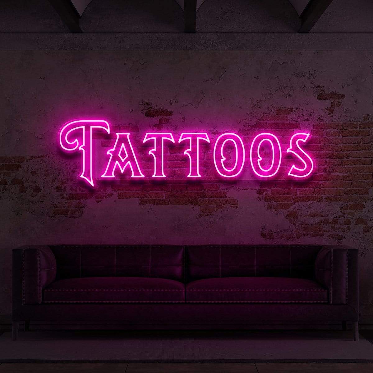 "Tattoos" Neon Sign for Tattoo Parlours 90cm (3ft) / Pink / LED Neon by Neon Icons