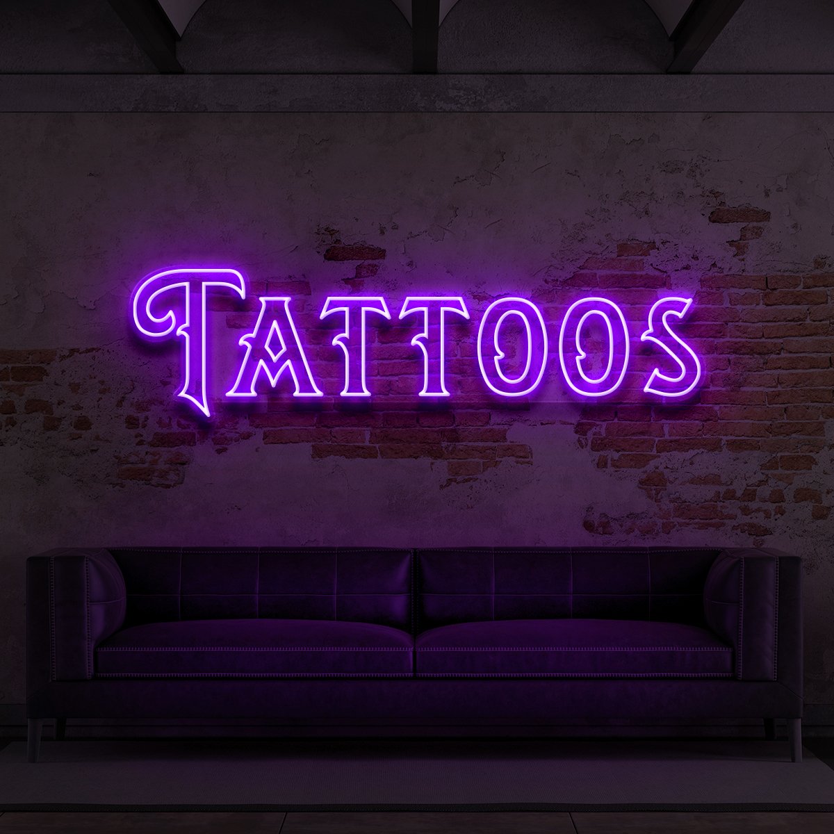 "Tattoos" Neon Sign for Tattoo Parlours 90cm (3ft) / Purple / LED Neon by Neon Icons