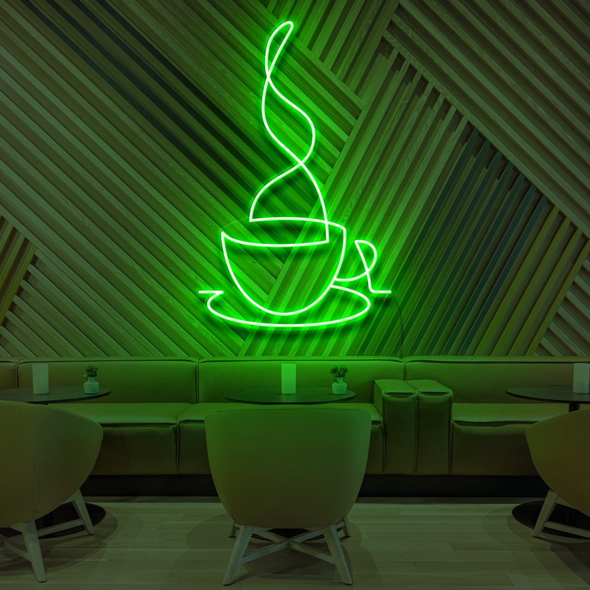 "Teacup Line Art" Neon Sign for Cafés 60cm (2ft) / Green / LED Neon by Neon Icons