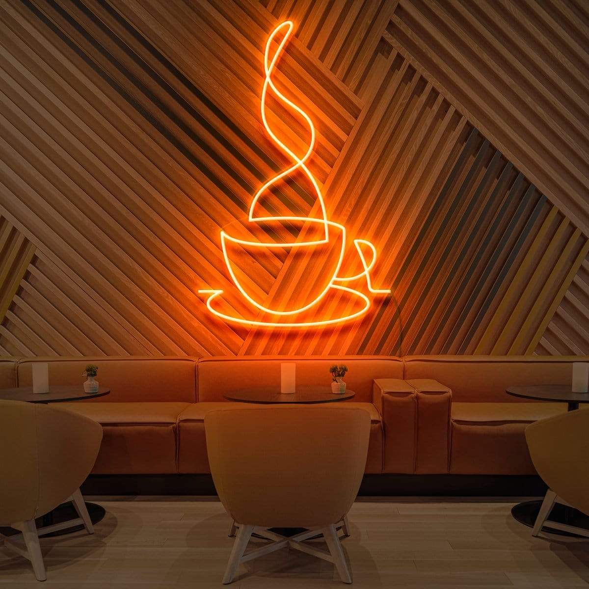 "Teacup Line Art" Neon Sign for Cafés 60cm (2ft) / Orange / LED Neon by Neon Icons