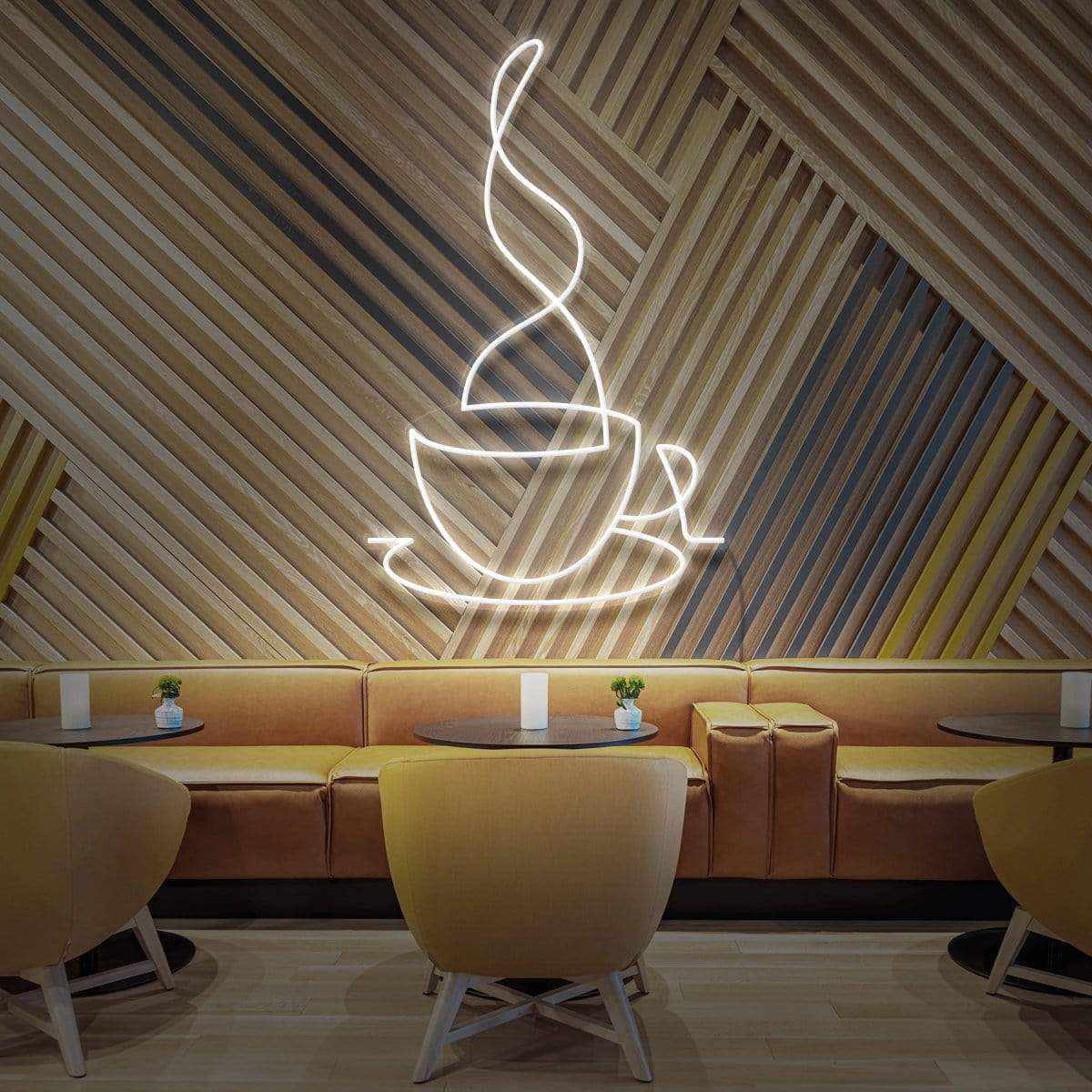 "Teacup Line Art" Neon Sign for Cafés 60cm (2ft) / White / LED Neon by Neon Icons