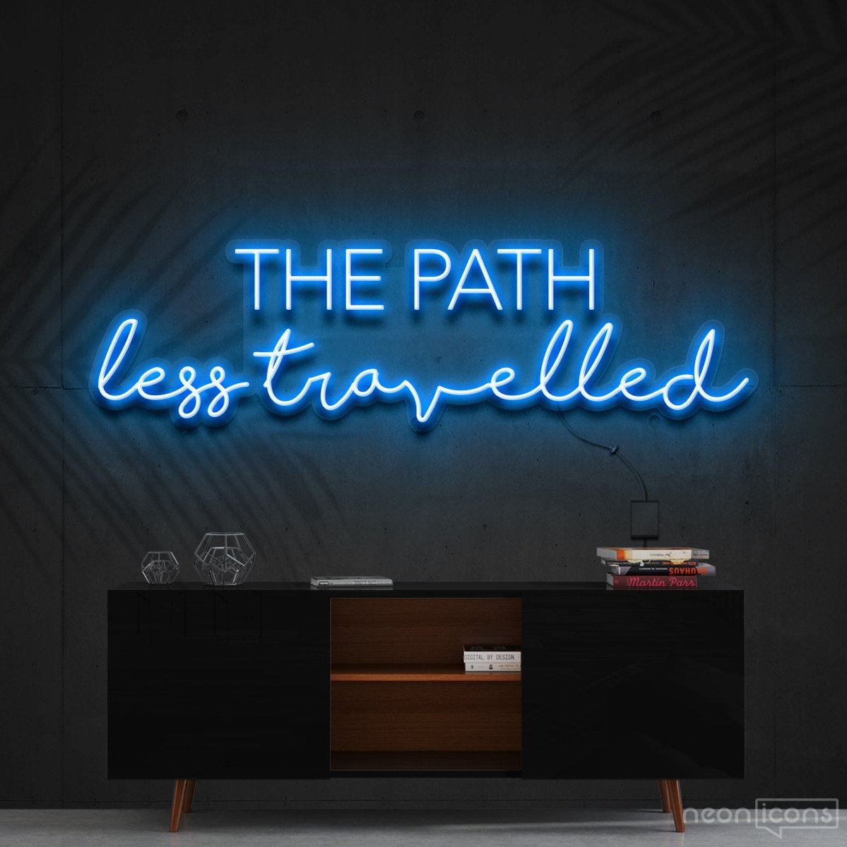 "The Path Less Travelled" Neon Sign 90cm (3ft) / Ice Blue / Cut to Shape by Neon Icons