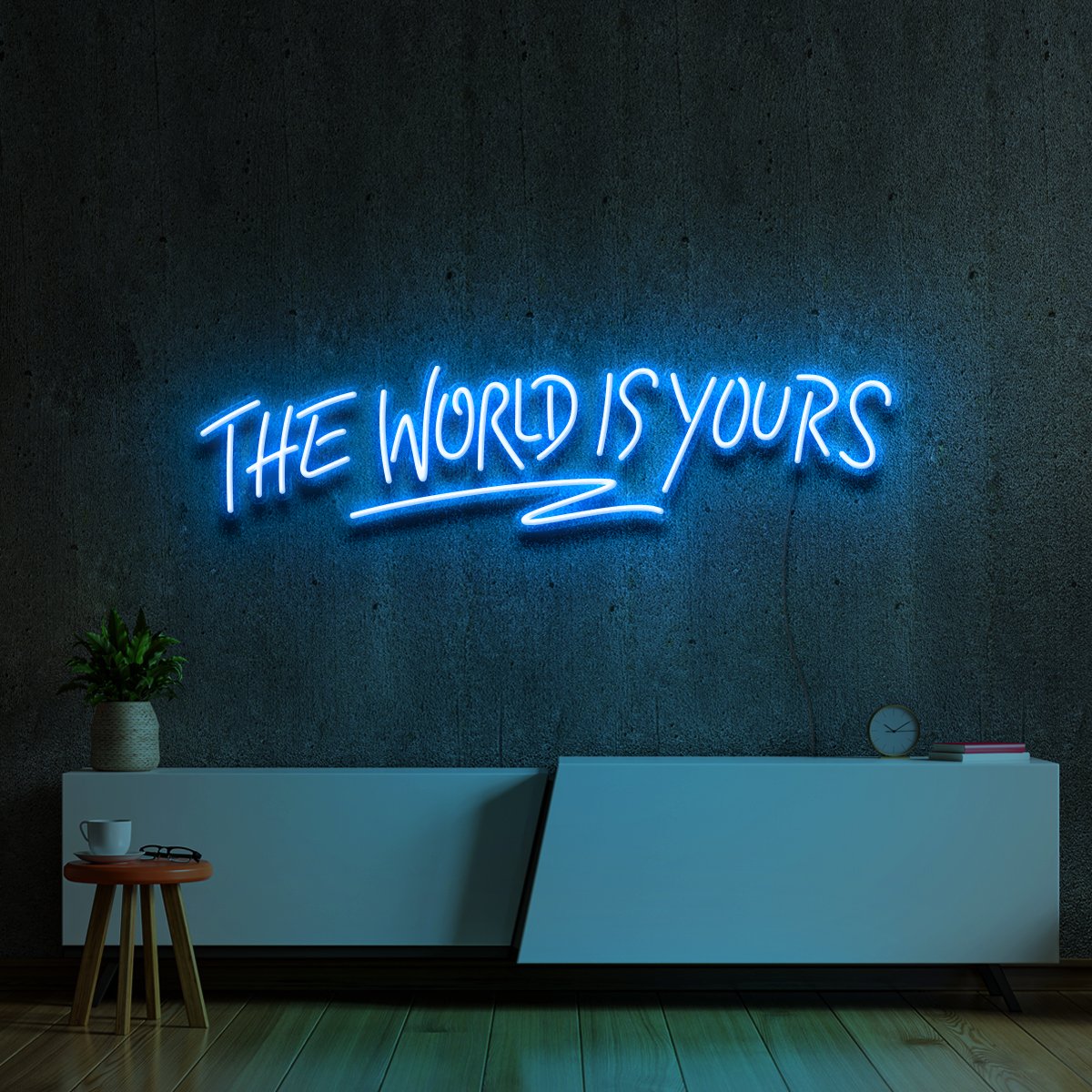 "The World Is Yours" Multicolour Neon Sign 90cm (3ft) / Ice Blue / LED Neon by Neon Icons