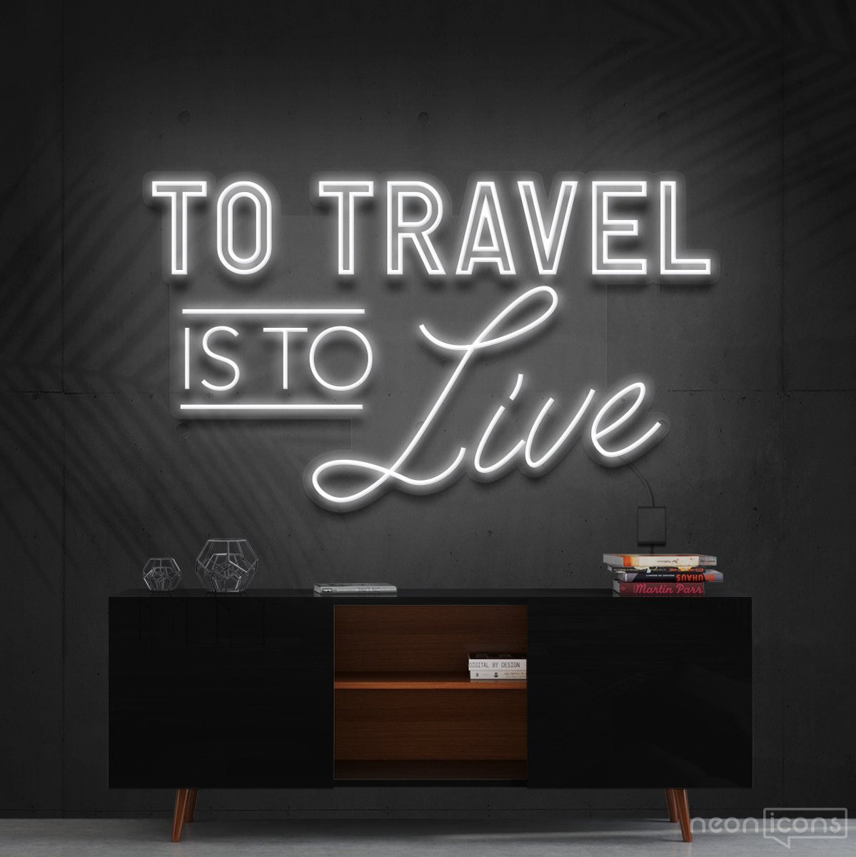 "To Travel Is To Live" Neon Sign 90cm (3ft) / White / Cut to Shape by Neon Icons