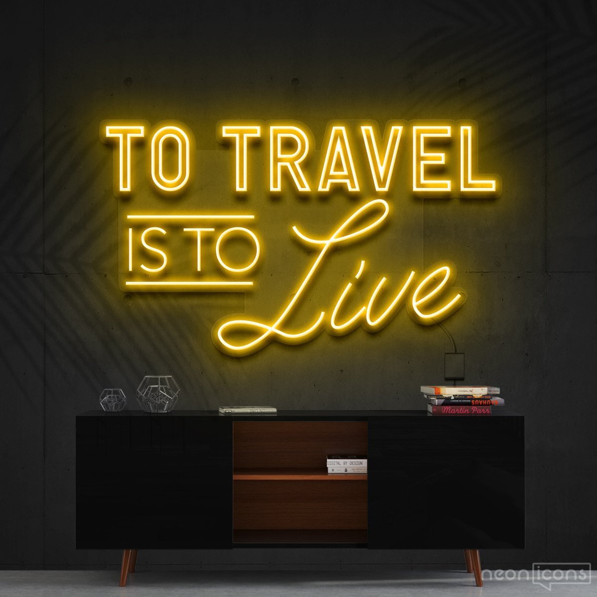 "To Travel Is To Live" Neon Sign 90cm (3ft) / Yellow / Cut to Shape by Neon Icons