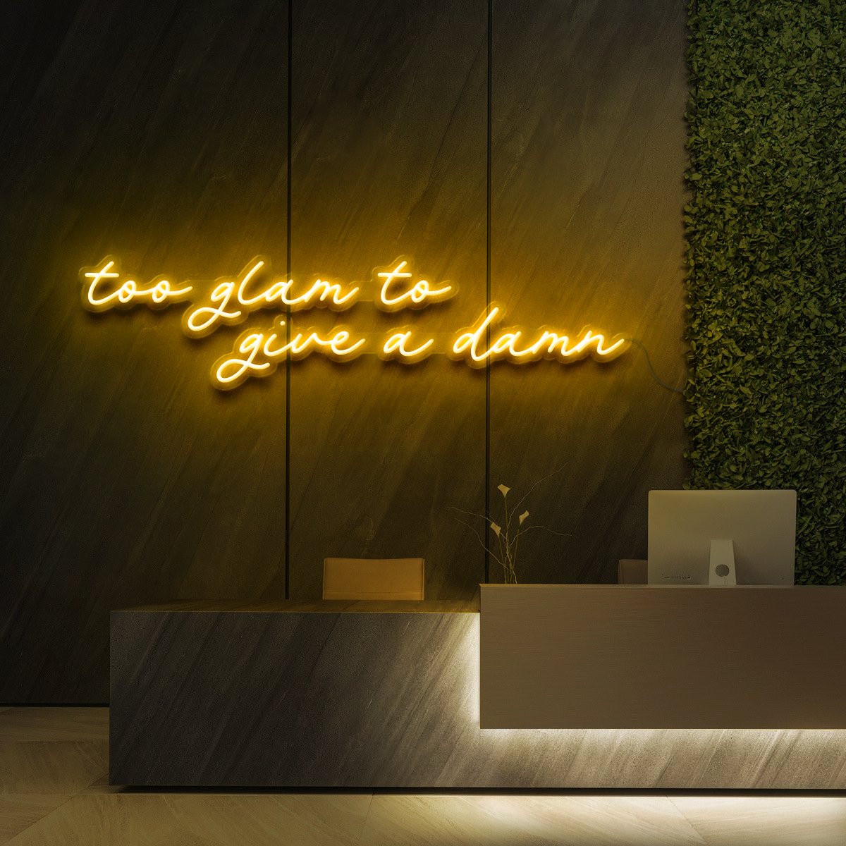 "Too Glam to Give a Damn" Neon Sign for Beauty Salons & Cosmetic Studios 90cm (3ft) / Yellow / LED Neon by Neon Icons