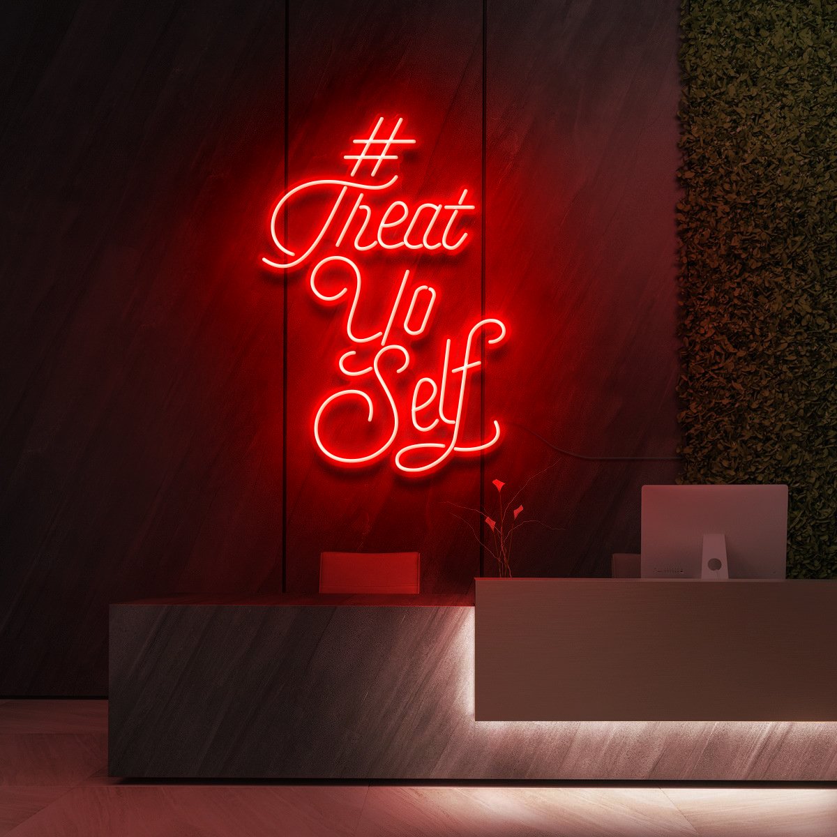 "#TreatYoSelf" Neon Sign for Beauty Salons & Cosmetic Studios 60cm (2ft) / Red / LED Neon by Neon Icons