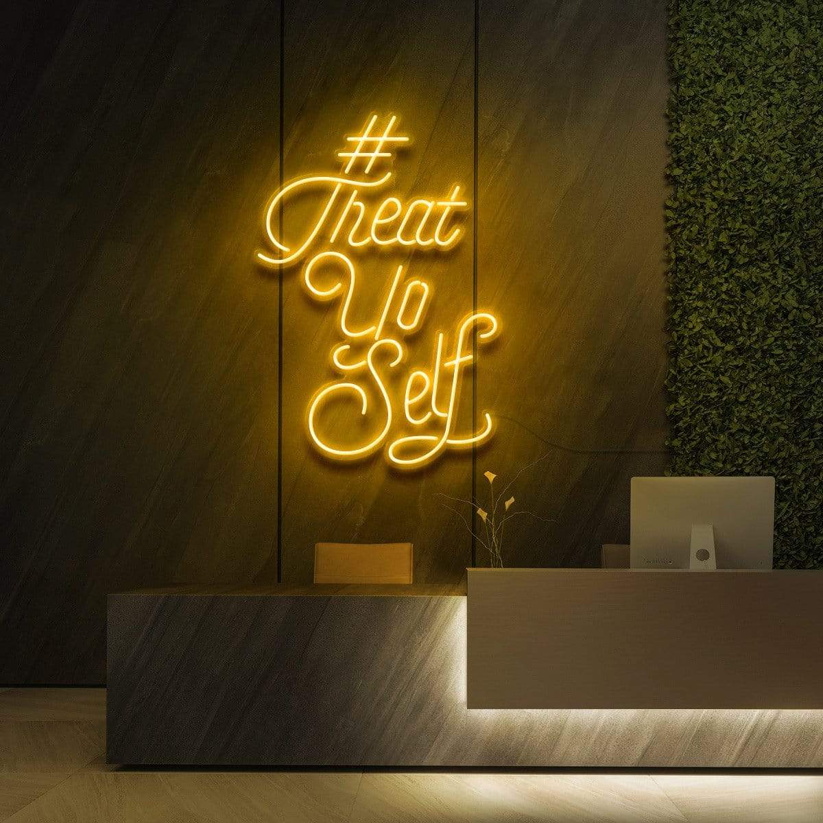 "#TreatYoSelf" Neon Sign for Beauty & Cosmetic Studios 60cm (2ft) / Yellow / LED Neon by Neon Icons
