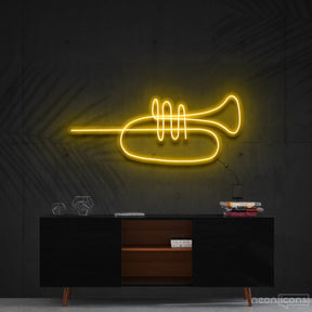 "Trumpet Line Art" Neon Sign 60cm (2ft) / Yellow / Cut to Shape by Neon Icons