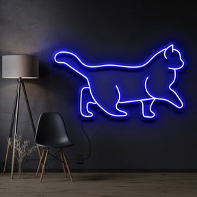 "Walking Cat" Pet Neon Sign 60cm / Blue / Cut to Shape by Neon Icons