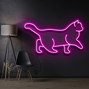 "Walking Cat" Pet Neon Sign 60cm / Pink / Cut to Shape by Neon Icons