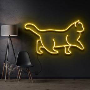 "Walking Cat" Pet Neon Sign 60cm / Yellow / Cut to Shape by Neon Icons