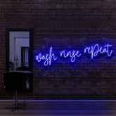 "Wash Rinse Repeat" Neon Sign for Hair Salons & Barbershops 90cm (3ft) / Blue / LED Neon by Neon Icons