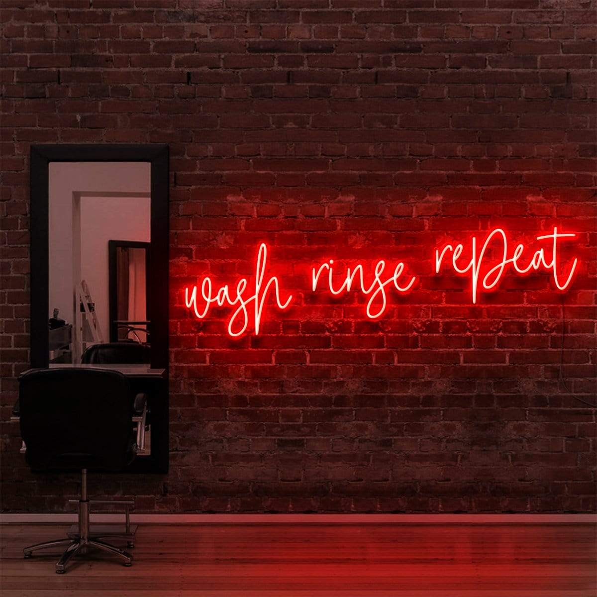 "Wash Rinse Repeat" Neon Sign for Hair Salons & Barbershops 90cm (3ft) / Red / LED Neon by Neon Icons