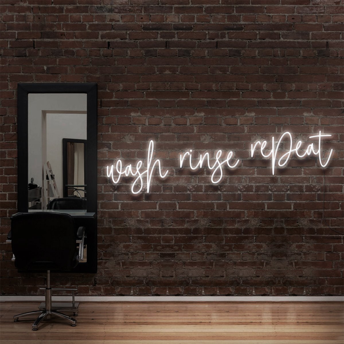"Wash Rinse Repeat" Neon Sign for Hair Salons & Barbershops by Neon Icons