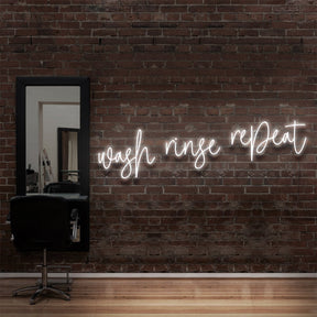 "Wash Rinse Repeat" Neon Sign for Hair Salons & Barbershops by Neon Icons