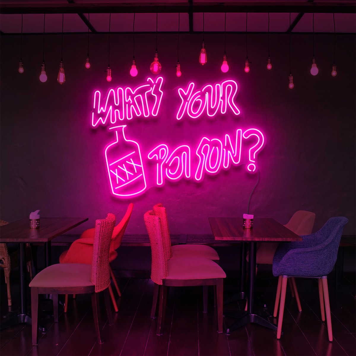 "What's Your Poison?" Neon Sign for Bars & Restaurants 90cm (3ft) / Pink / LED Neon by Neon Icons