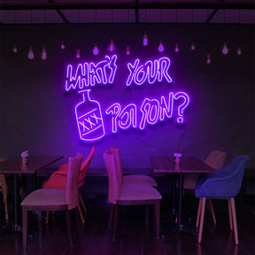 "What's Your Poison?" Neon Sign for Bars & Restaurants 90cm (3ft) / Purple / LED Neon by Neon Icons