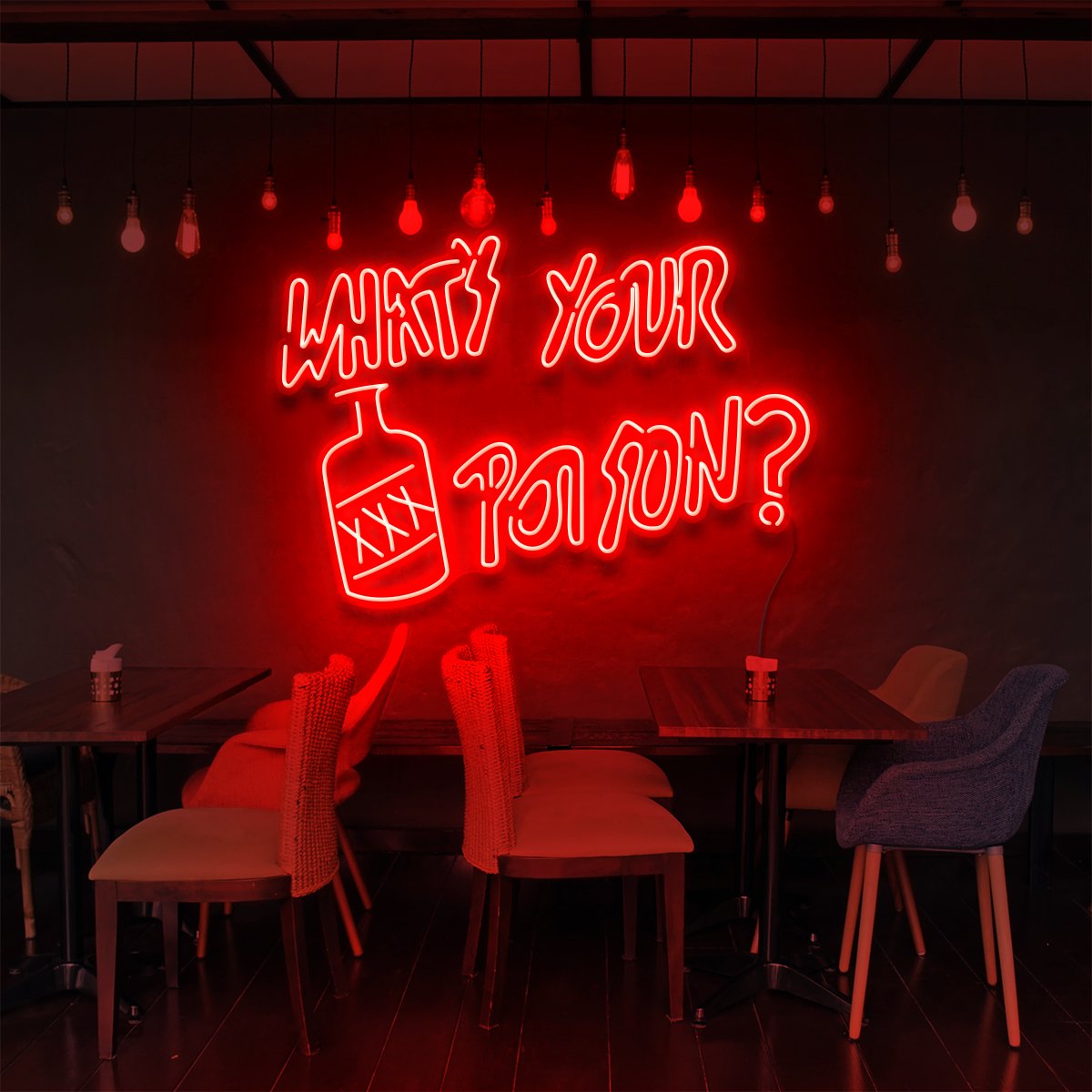 "What's Your Poison?" Neon Sign for Bars & Restaurants 90cm (3ft) / Red / LED Neon by Neon Icons