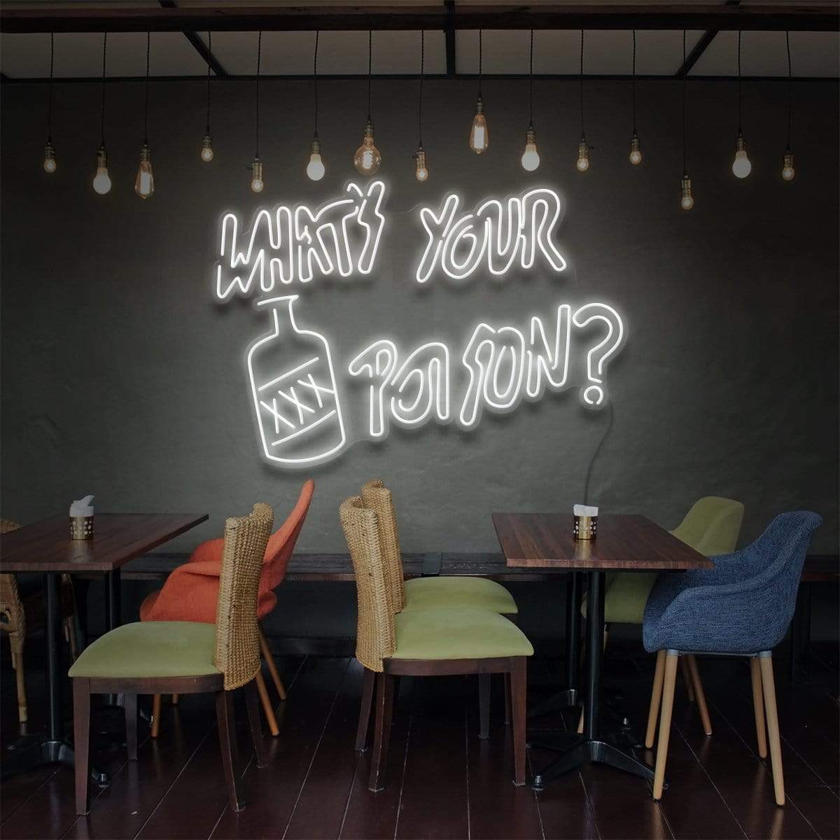 "What's Your Poison?" Neon Sign for Bars & Restaurants 90cm (3ft) / White / LED Neon by Neon Icons