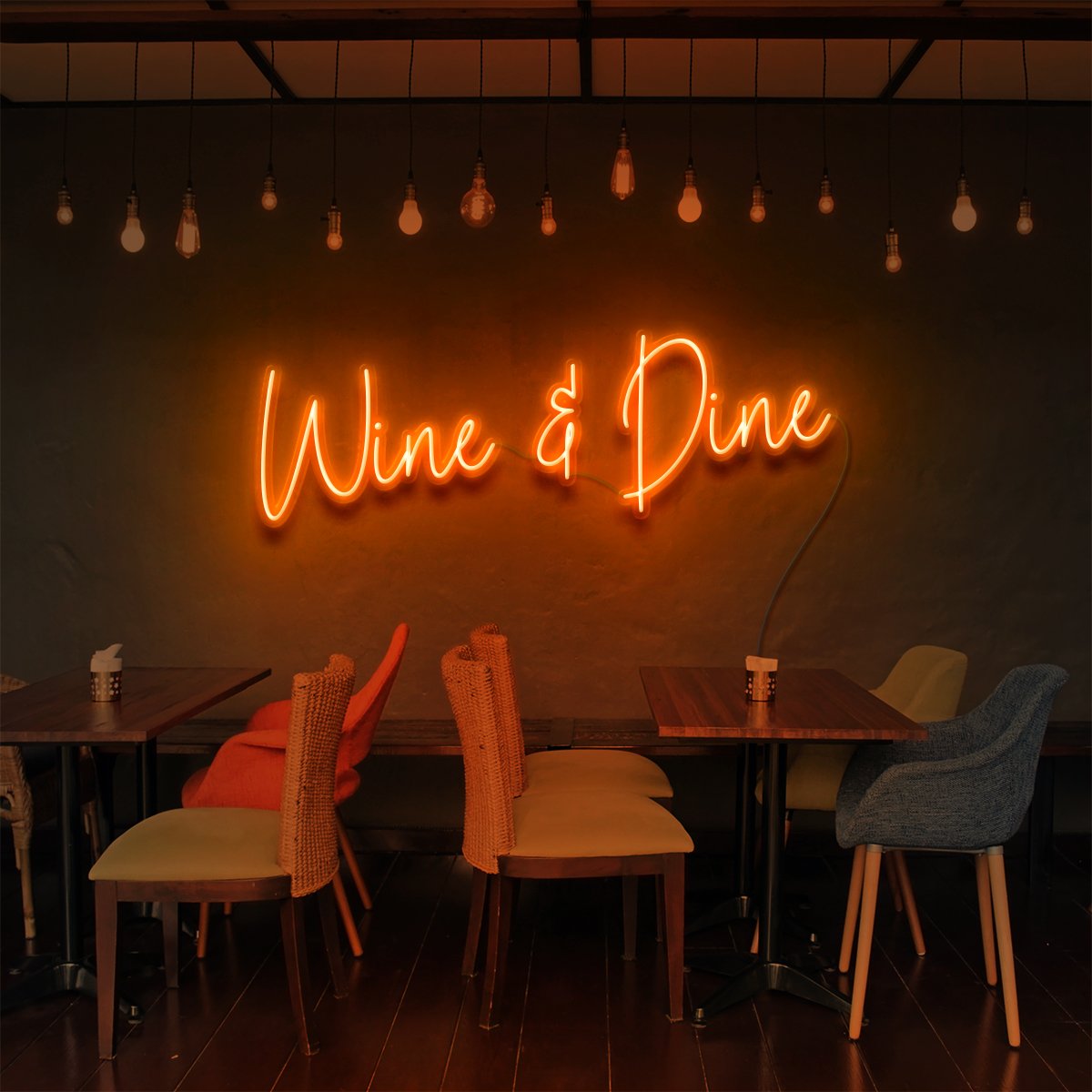 "Wine & Dine" Neon Sign for Bars & Restaurants 90cm (3ft) / Orange / LED Neon by Neon Icons