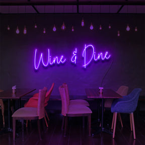 "Wine & Dine" Neon Sign for Bars & Restaurants 90cm (3ft) / Purple / LED Neon by Neon Icons