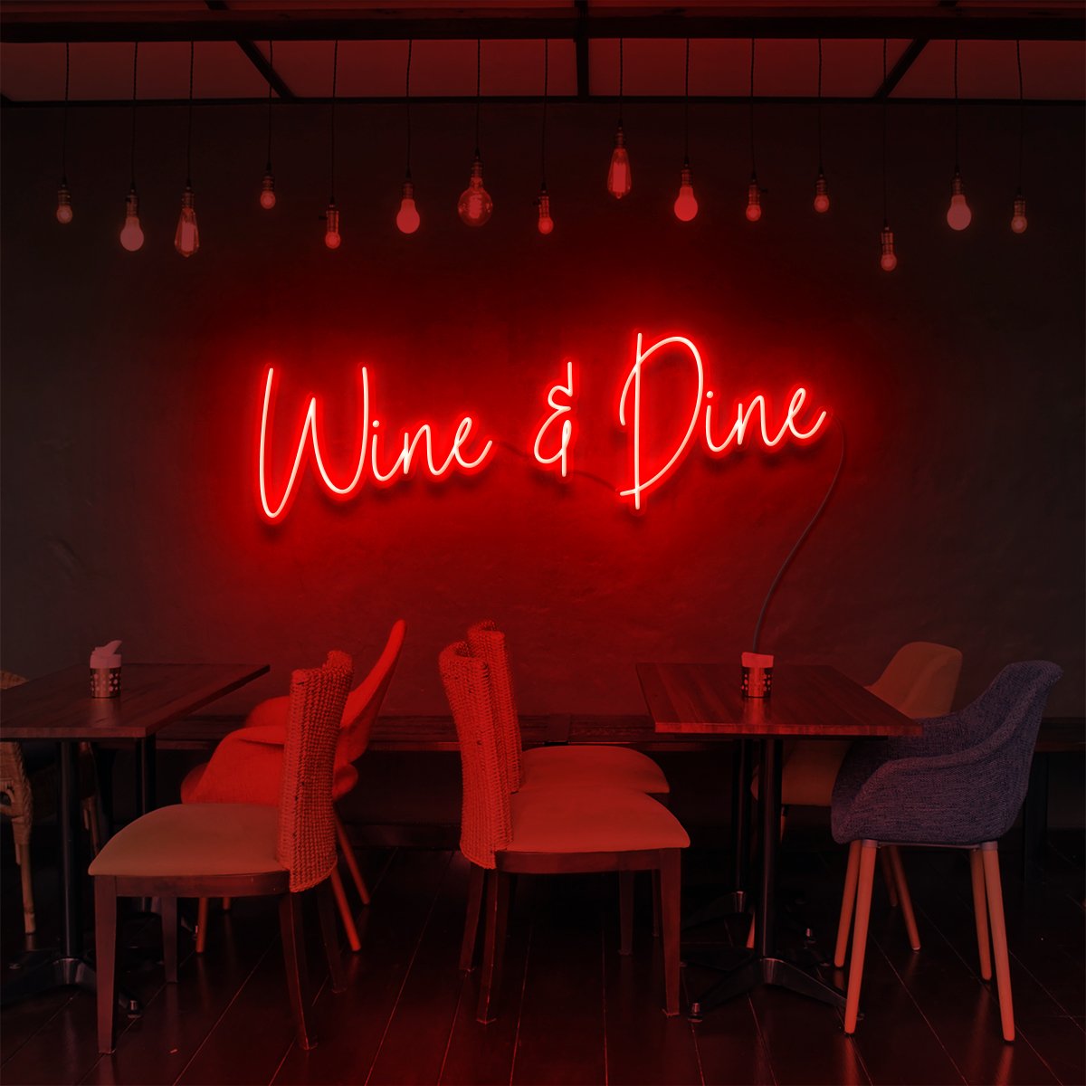 "Wine & Dine" Neon Sign for Bars & Restaurants 90cm (3ft) / Red / LED Neon by Neon Icons