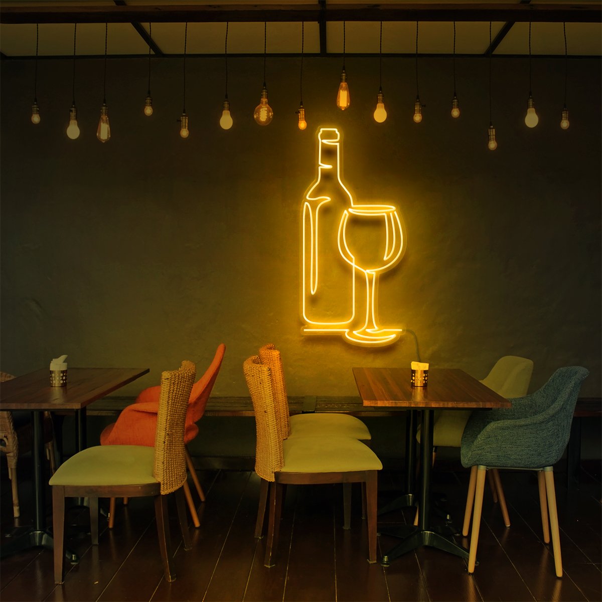 "Wine" Neon Sign for Bars & Restaurants 90cm (3ft) / Yellow / LED Neon by Neon Icons