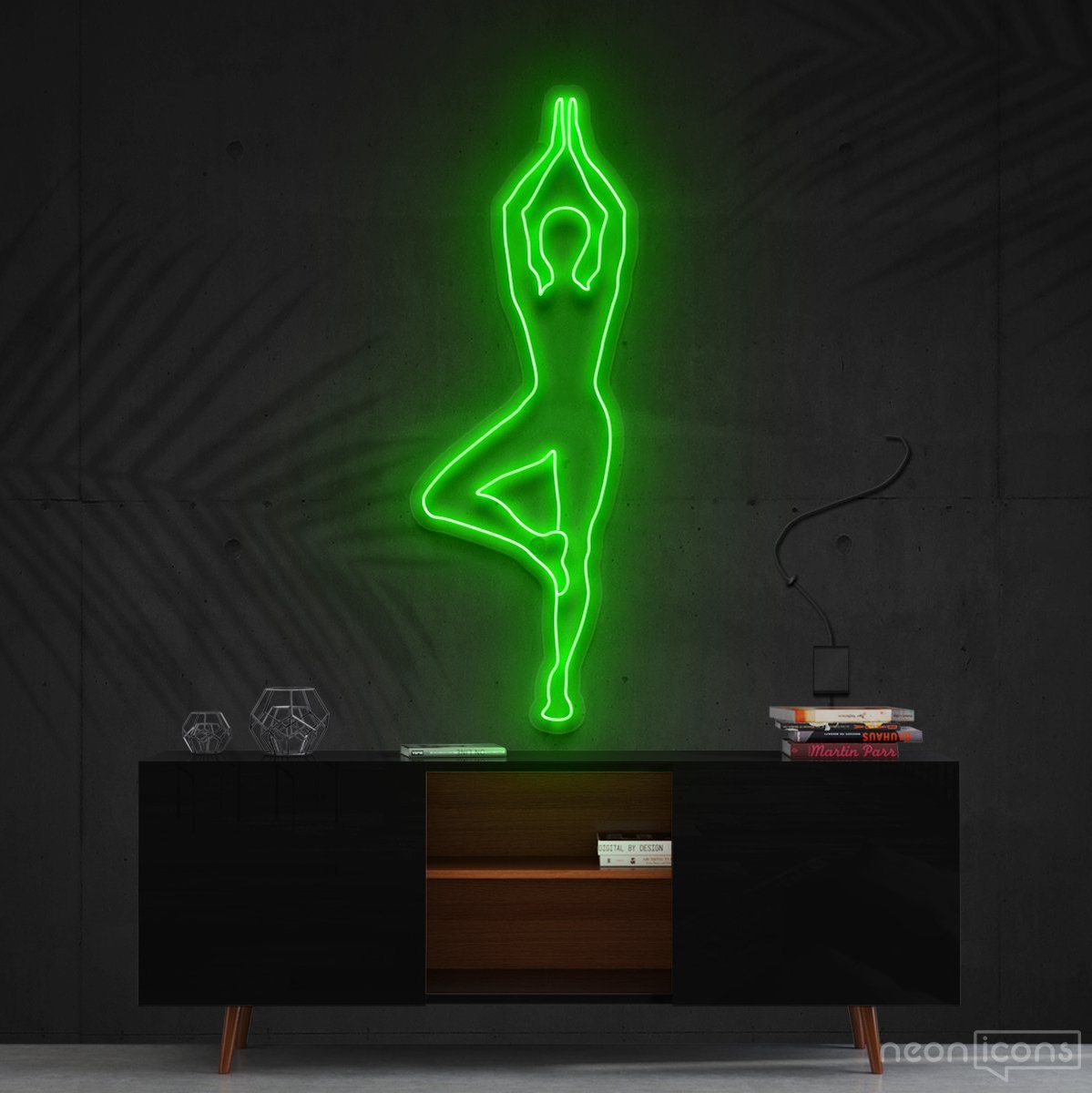 "Yoga Tree Pose" Neon Sign 60cm (2ft) / Green / Cut to Shape by Neon Icons