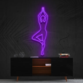 "Yoga Tree Pose" Neon Sign 60cm (2ft) / Purple / Cut to Shape by Neon Icons