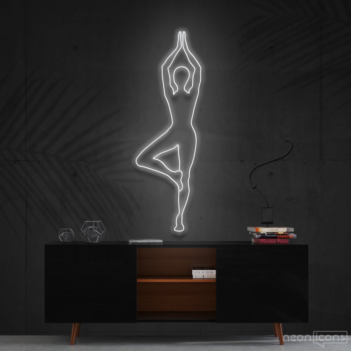 "Yoga Tree Pose" Neon Sign 60cm (2ft) / White / Cut to Shape by Neon Icons